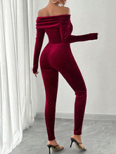 French Elegant Foldover Off-Shoulder Burgundy Velvet Jumpsuit